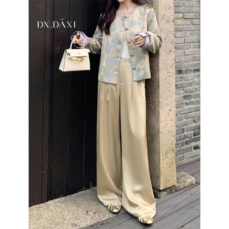 代大喜【流动间语】新中式复古垂感阔腿裤女2025秋季高腰显瘦长裤子