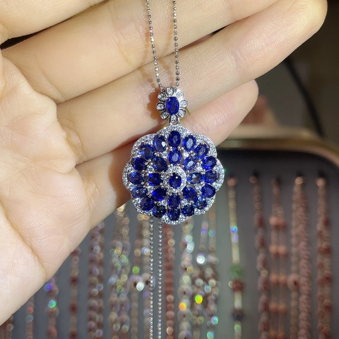 蓝宝石吊坠银S925镶嵌