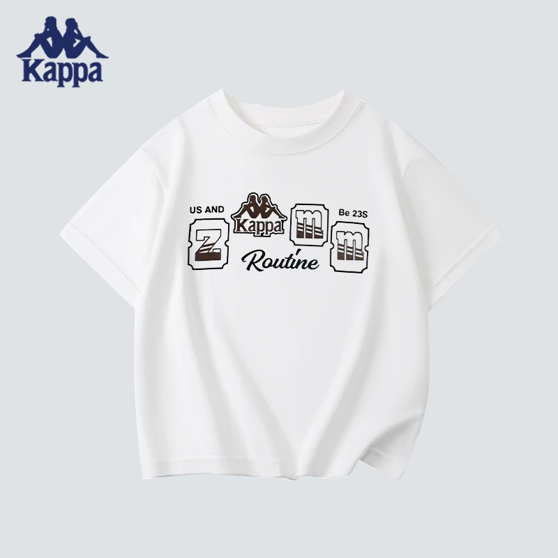 Kappa Kids卡帕儿童纯棉简约休闲印花中大童亲子夏款短袖-KP6689