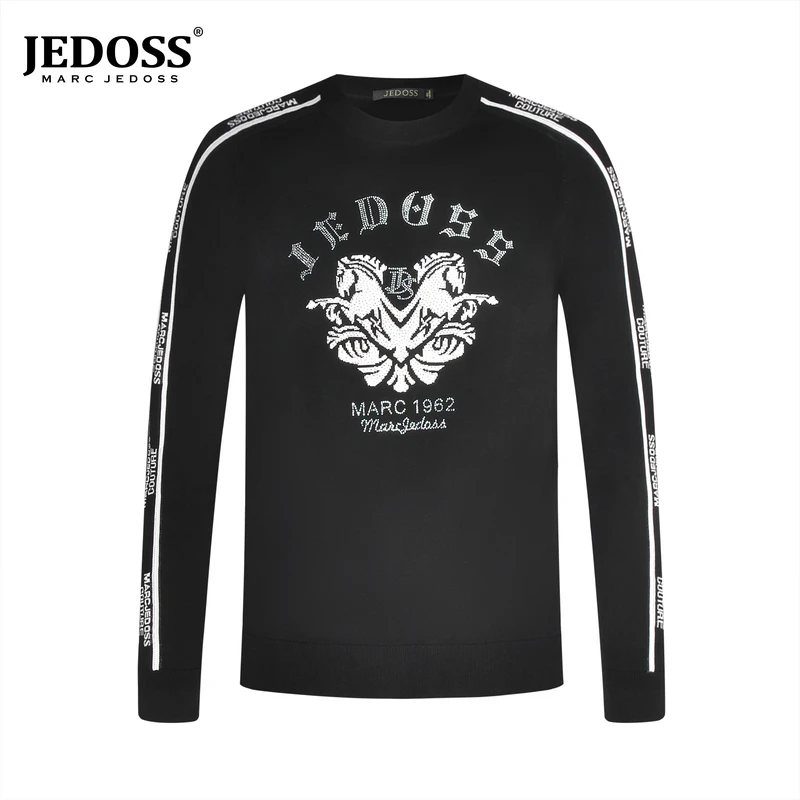 JEDOSS/爵迪斯2025秋冬上新时尚男士脸谱提花烫钻修身针织衫605