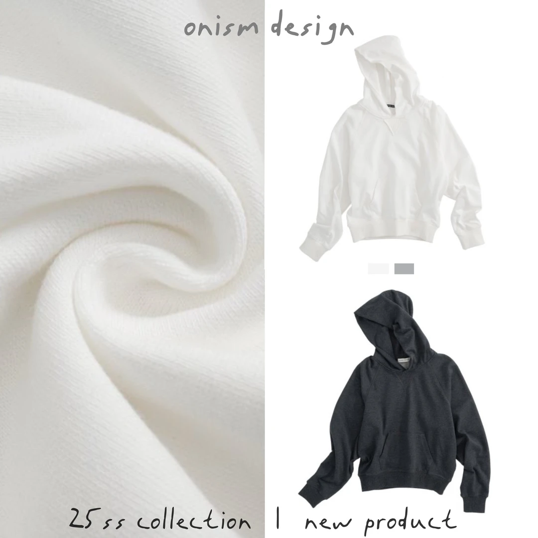 “都市白女”定制面料短款基础春季连帽卫衣插肩纯色显瘦长袖上衣