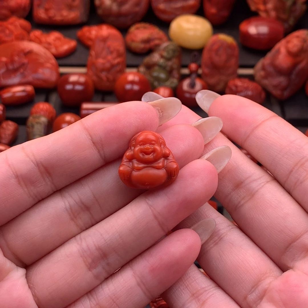南红玛瑙未镶嵌弥勒佛吊坠18.2mm