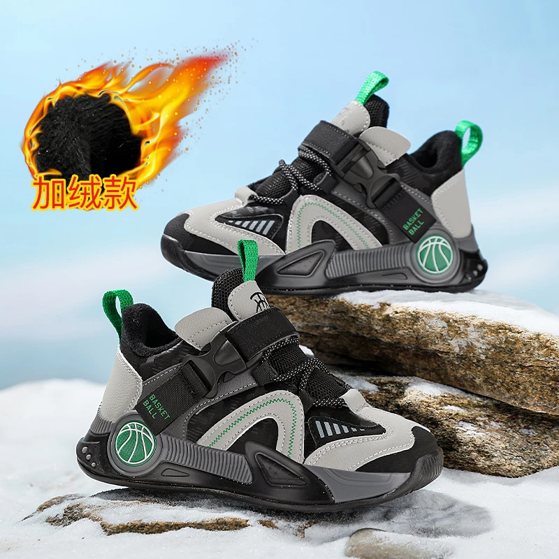 ABC NBOF男童运动鞋2025男孩子冬季加绒保暖跑步鞋学生二棉休闲鞋