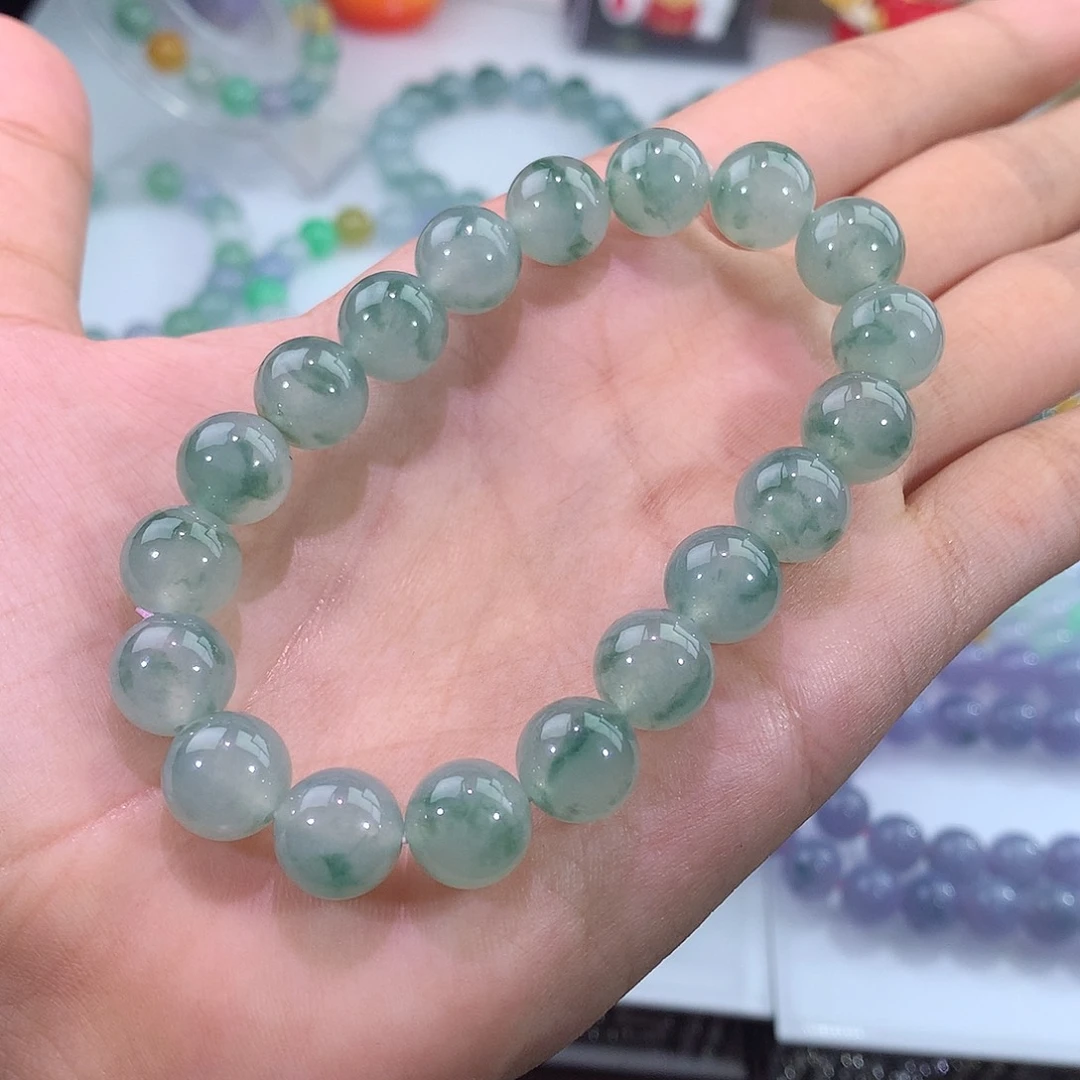 翡翠未镶嵌手链翡翠飘绿花手串