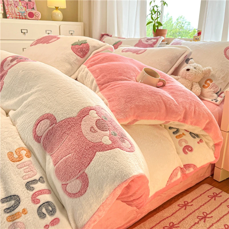 雪花绒牛奶绒被套单件150x200x230冬天加绒被罩珊瑚绒床品四件套