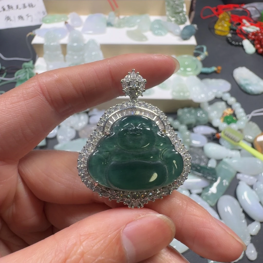 翡翠合金吊坠(不含链)纯天然翡翠大肚佛吊坠