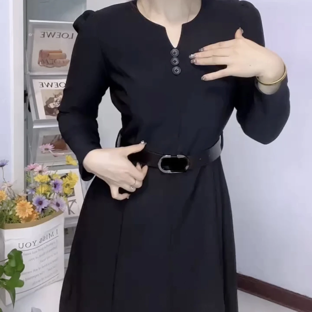 秋季新款时尚洋气长袖修身收腰显瘦气质百搭连衣裙