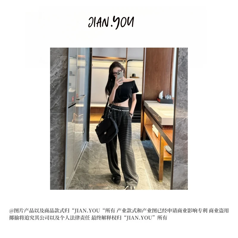JIANYOU-「Cozyfit简单出门」韩国单！25春款休闲糯米条纹裤R-5523