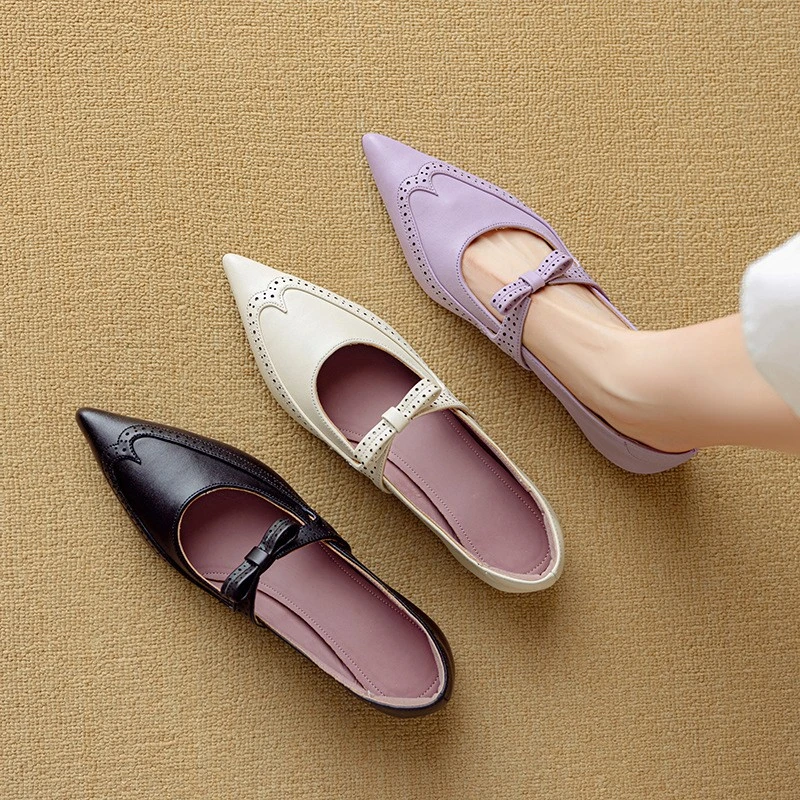 手工女鞋高跟鞋女不累脚高级感2025新款爆款轻奢紫色单鞋1CM平底