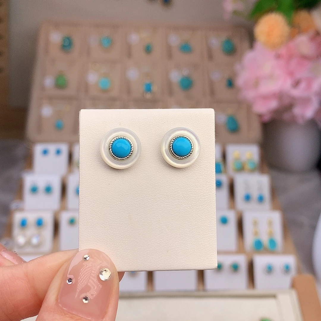 银S925镶嵌绿松石耳饰