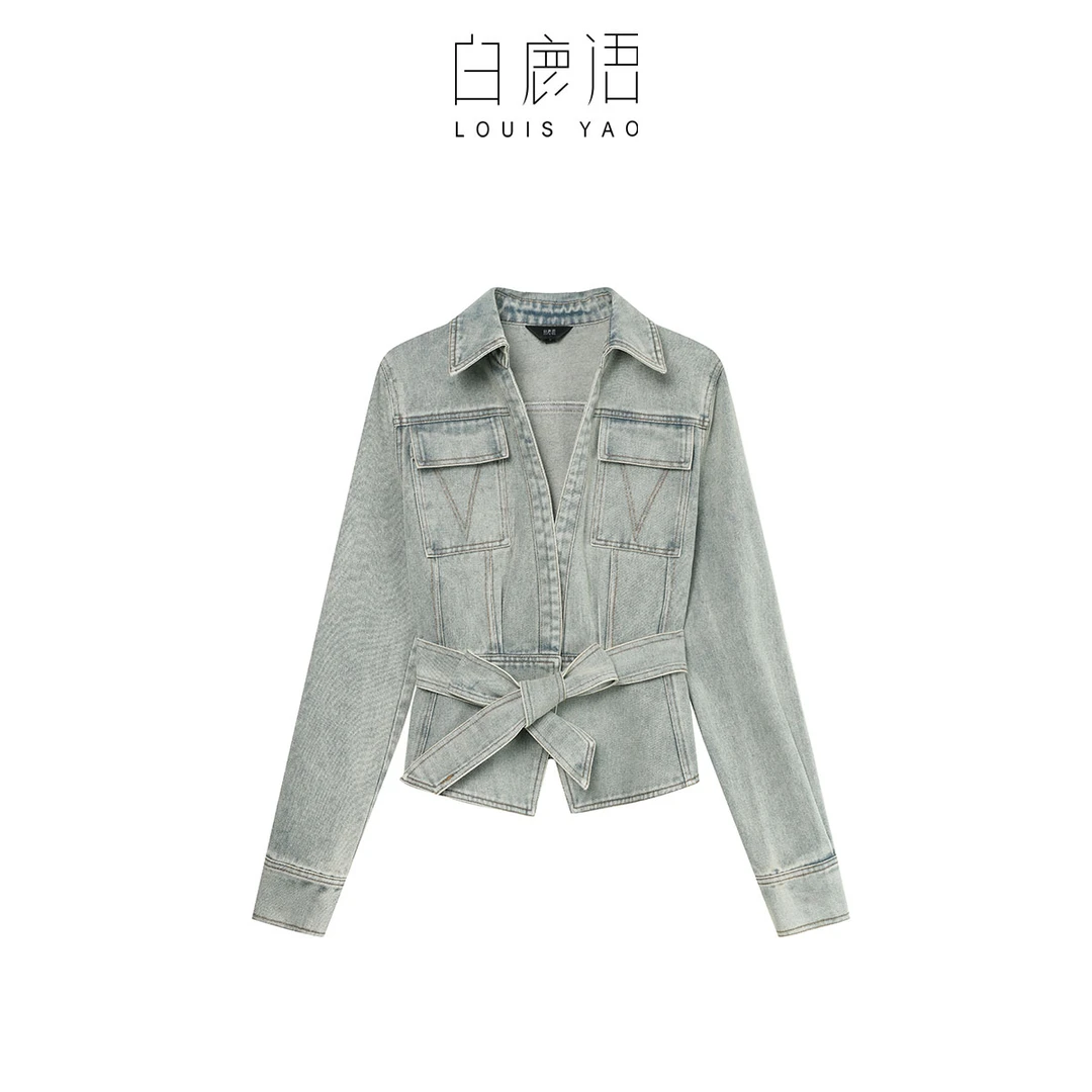 TB白鹿语2025春新款时尚复古洗水工艺腰带女式外套上衣BY20146