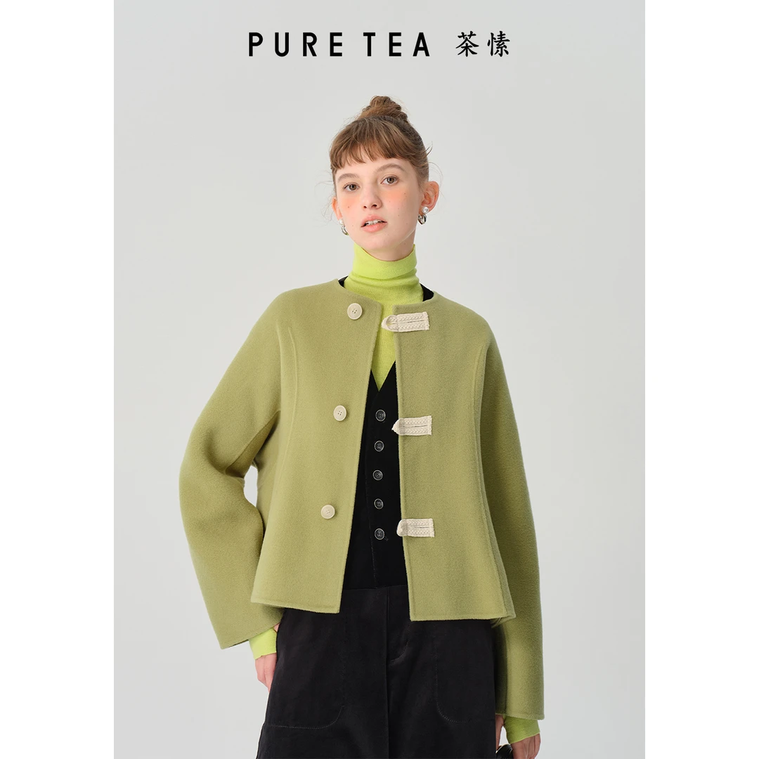 【新中式香风】茶愫立体骨位线大衣女短款绿色KC0101B41