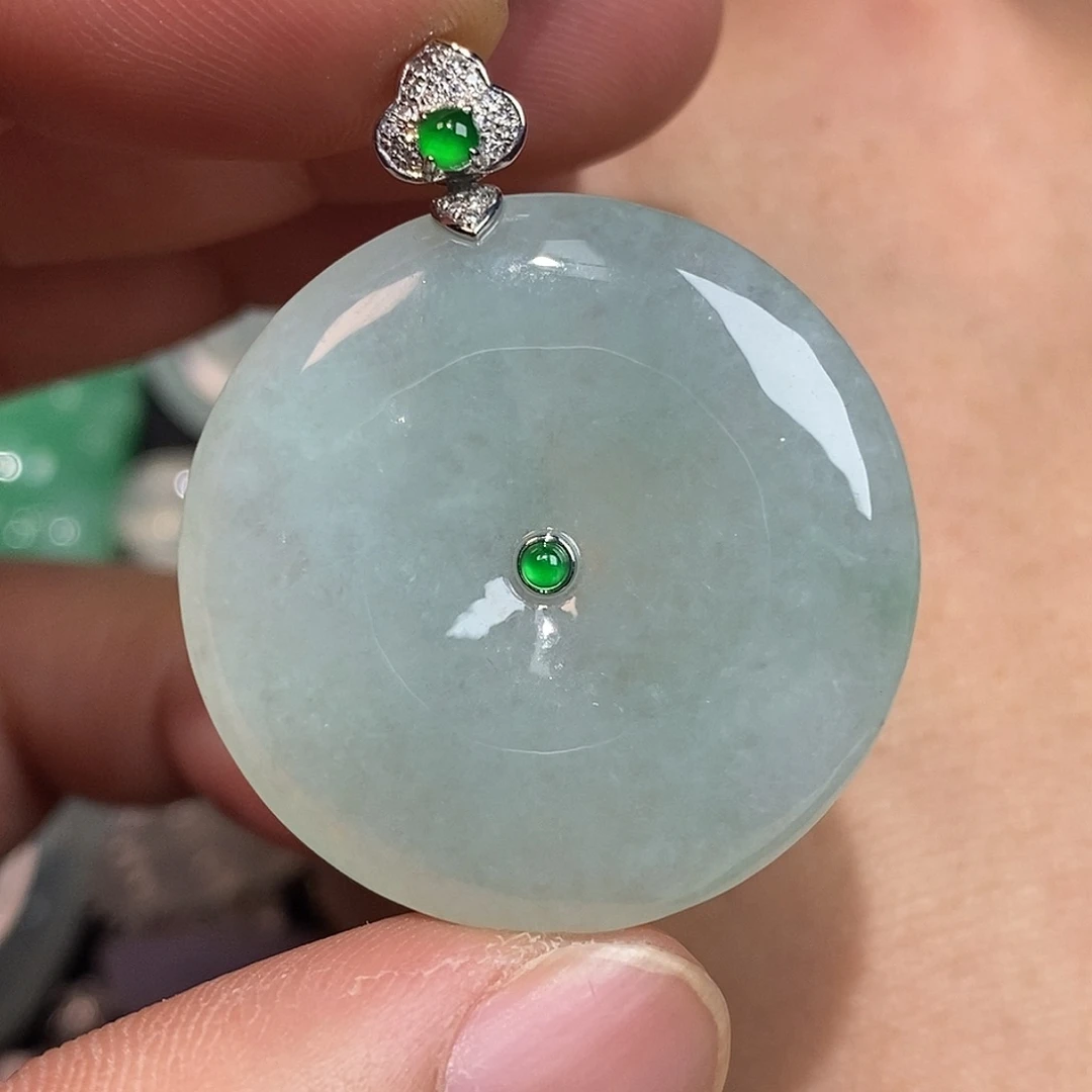 翡翠颈饰18K金镶嵌平安