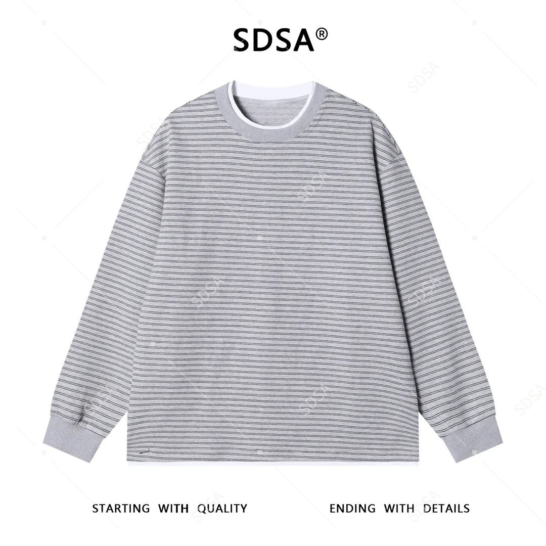 SDSA男士秋冬新款痞帅男装韩版拼接领口撞色条纹圆领卫衣百搭舒适