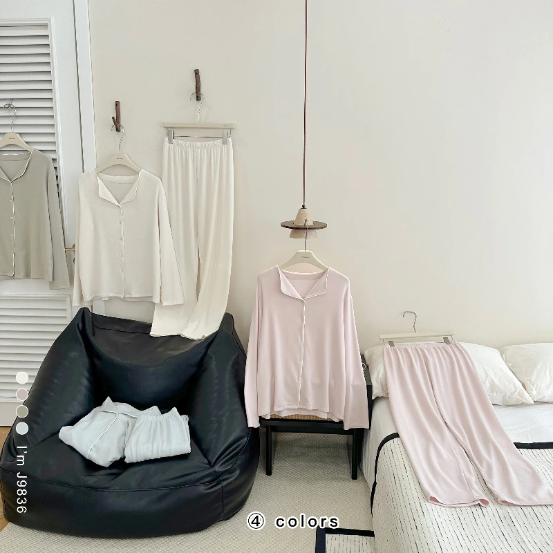 舒眠眠双面磨毛海藻纤维原纱小翻领家居服套装J9836