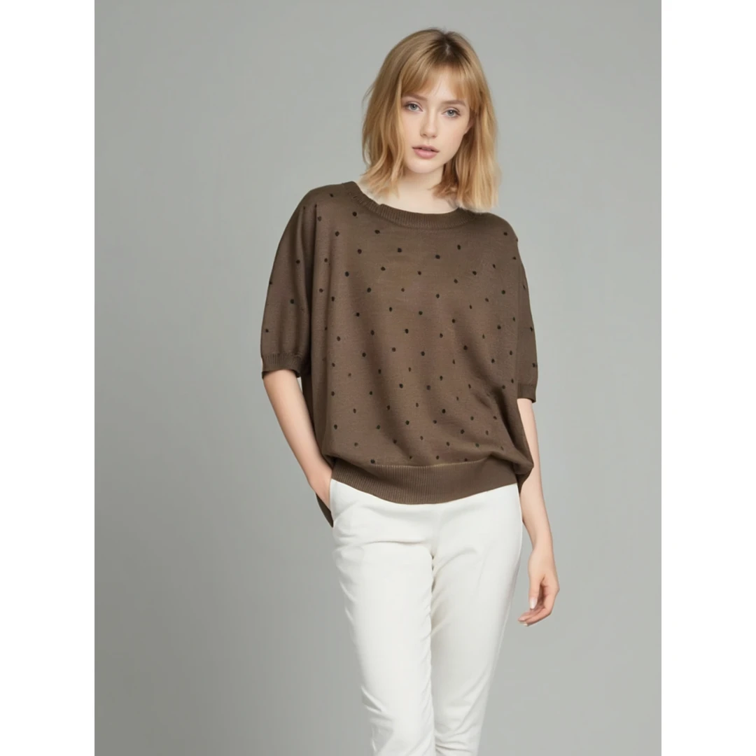 348 新款夏季撞色黑点减龄百搭显瘦女装短款针织衫