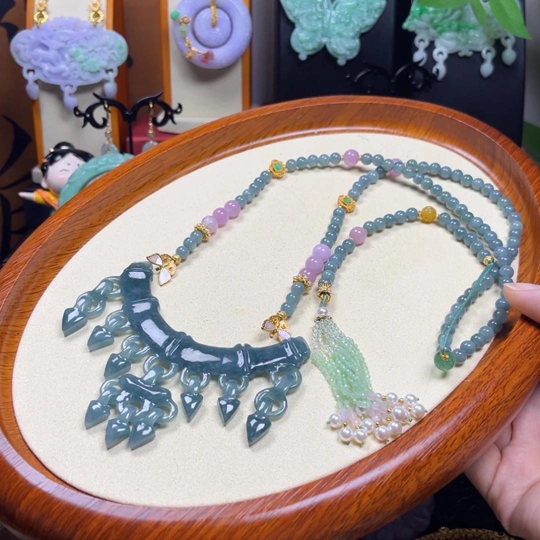 翡翠未镶嵌颈饰重工竹节弯弯