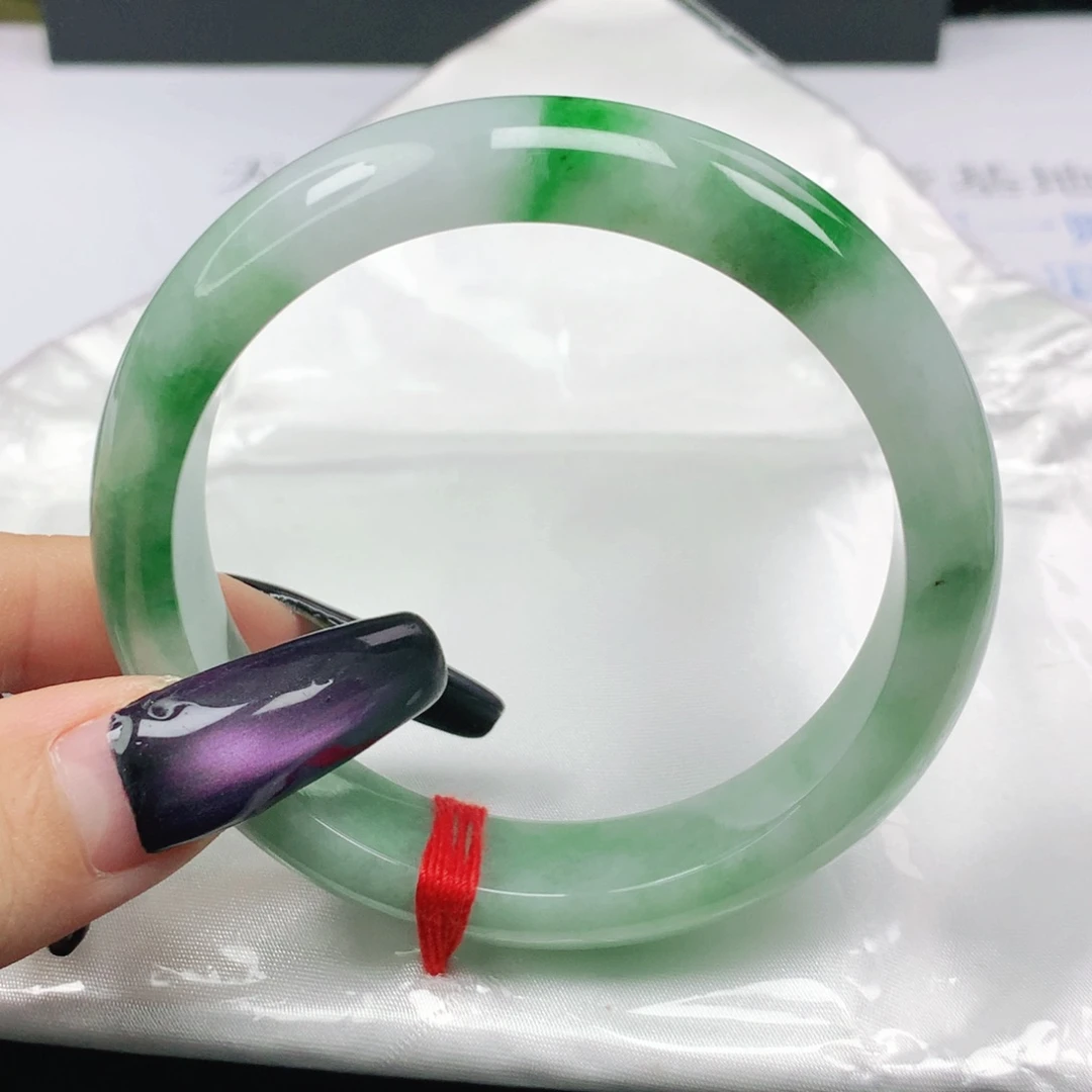 未镶嵌手镯翡翠翡翠55.5飘辣阳绿花正圈