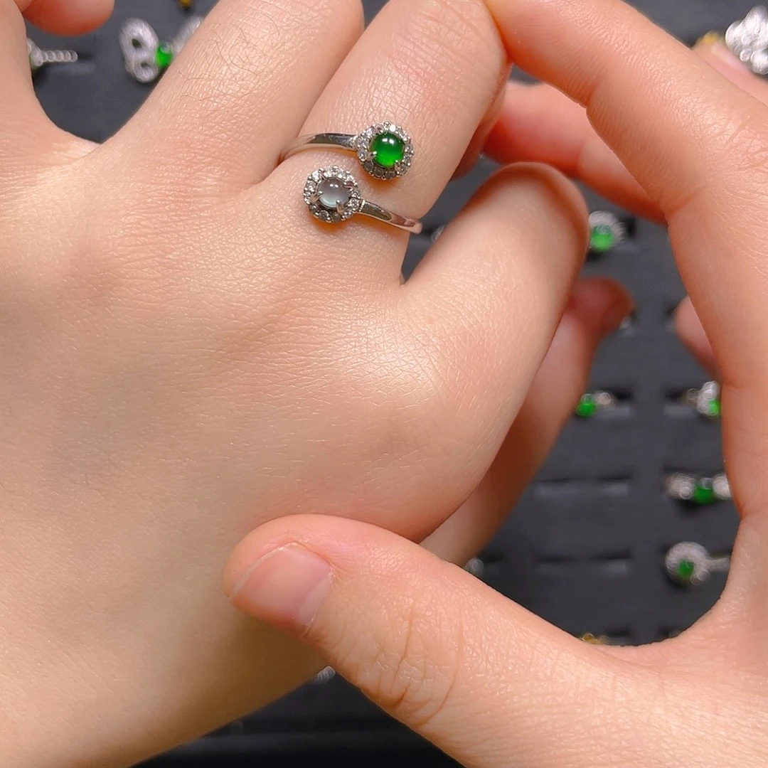 翡翠戒指银S925镶嵌戒指