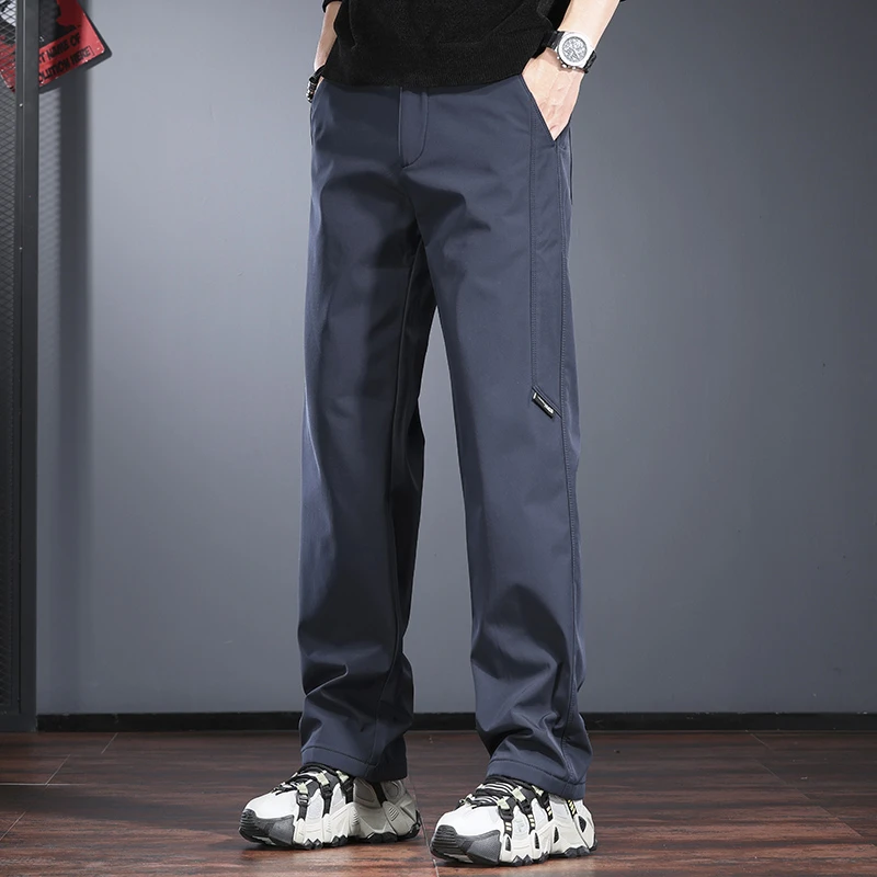户外三防休闲裤男秋冬款宽松直筒冲锋裤加绒登山徒步拒水软壳裤潮