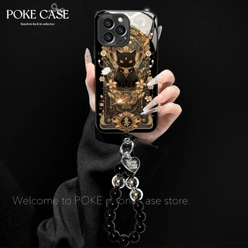 高级电镀玻璃招财猫适用苹果oppo华为vivo小米创意手链手机壳
