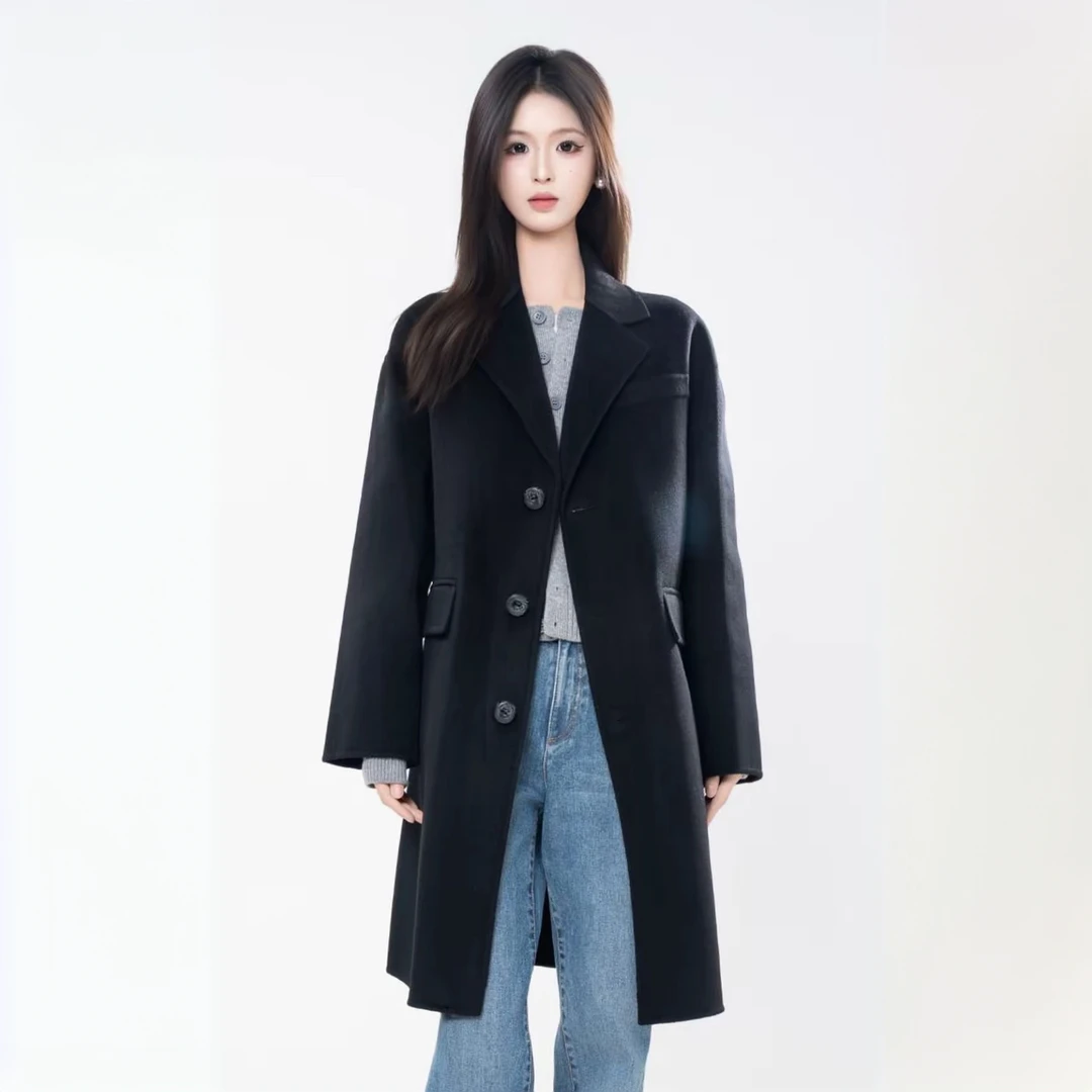 AMASS/阿玛施新款女装绵羊毛经典轻奢风中长款双面呢外套女540058