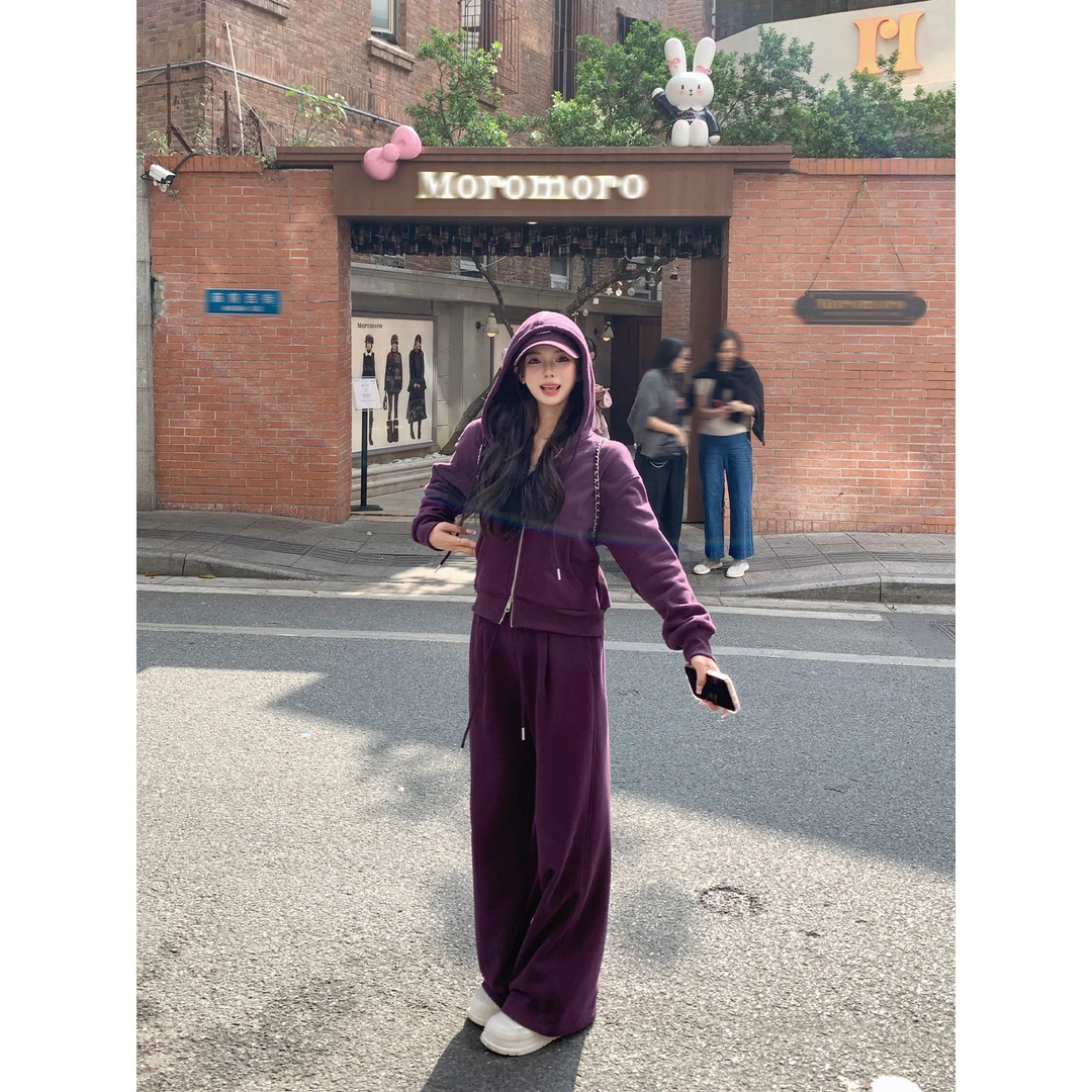 切糕自制【紫调柔絮】小个子女设计感时尚卫衣套装