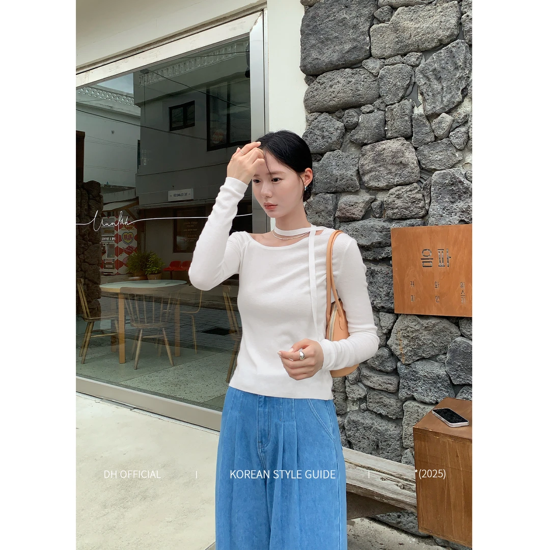 DH OFFICIAL 大花【秋日女友 tops】优雅时髦一字斜肩显瘦针织衫