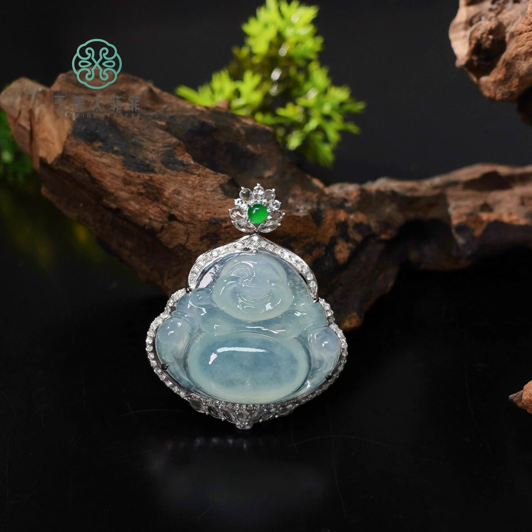 菲菲珠宝好#18K翡翠佛公吊坠约33*41mm