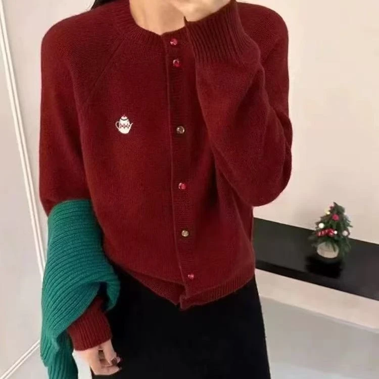 彩扣茶壶韩系毛衣外套