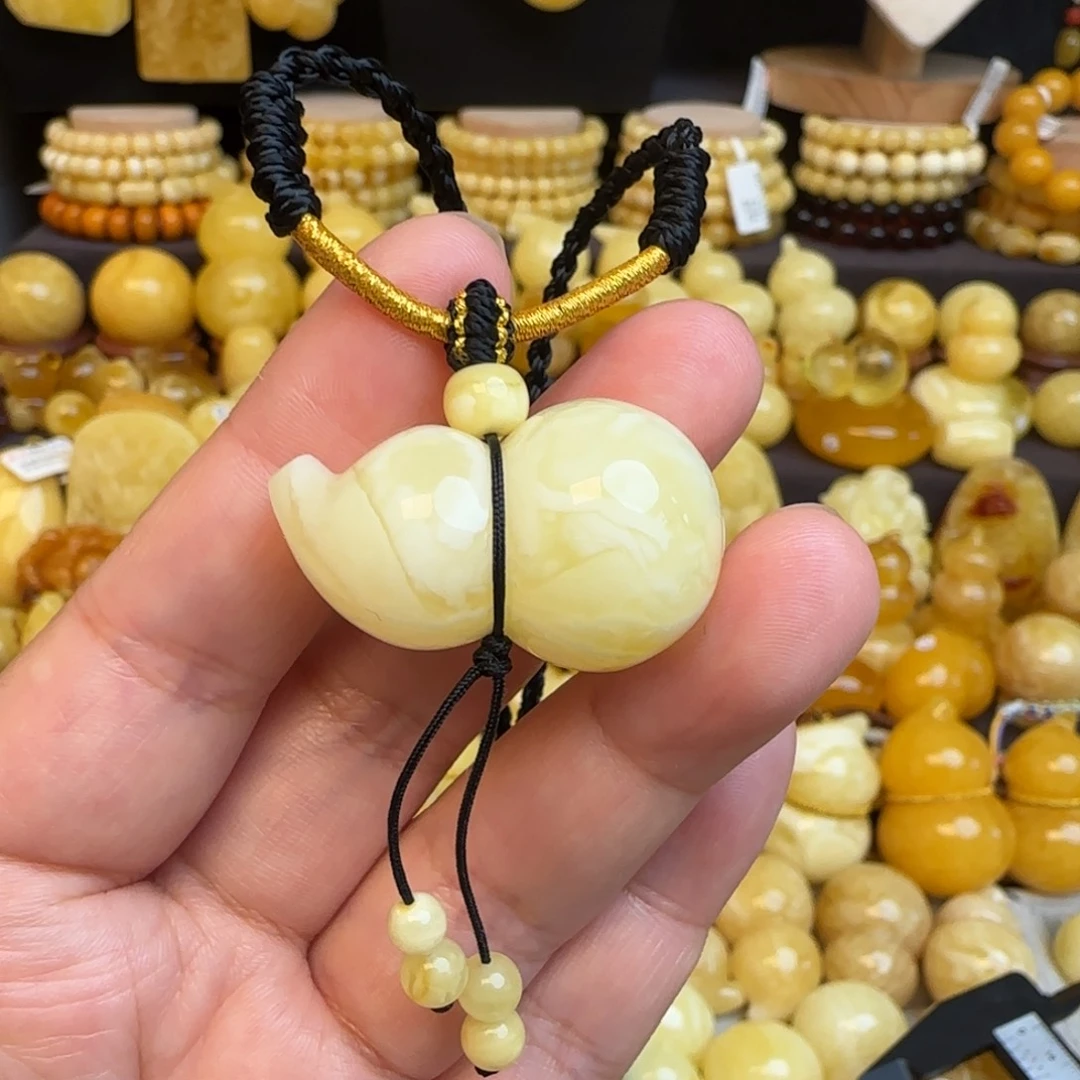 琥珀未镶嵌套链天然蜜蜡葫芦吊坠7.56