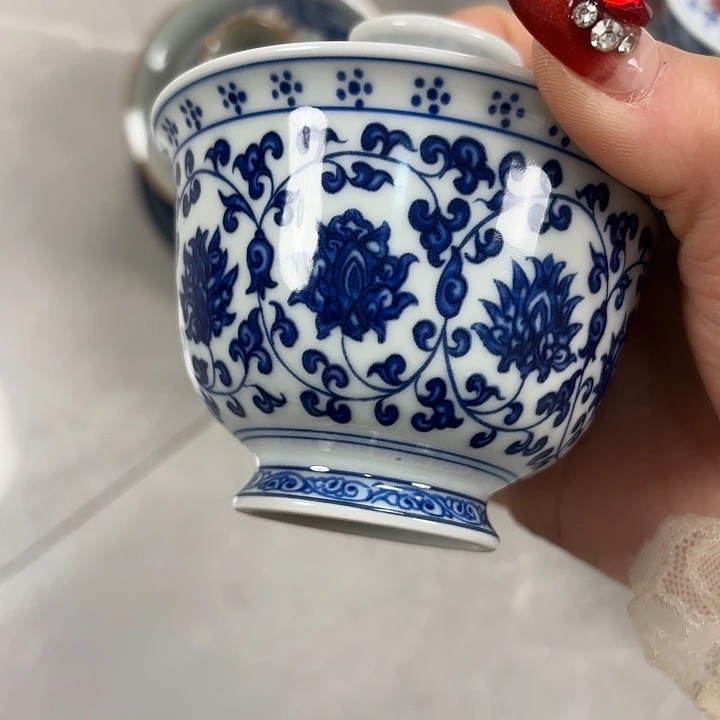 陶摆件青花缠枝连两才盖碗