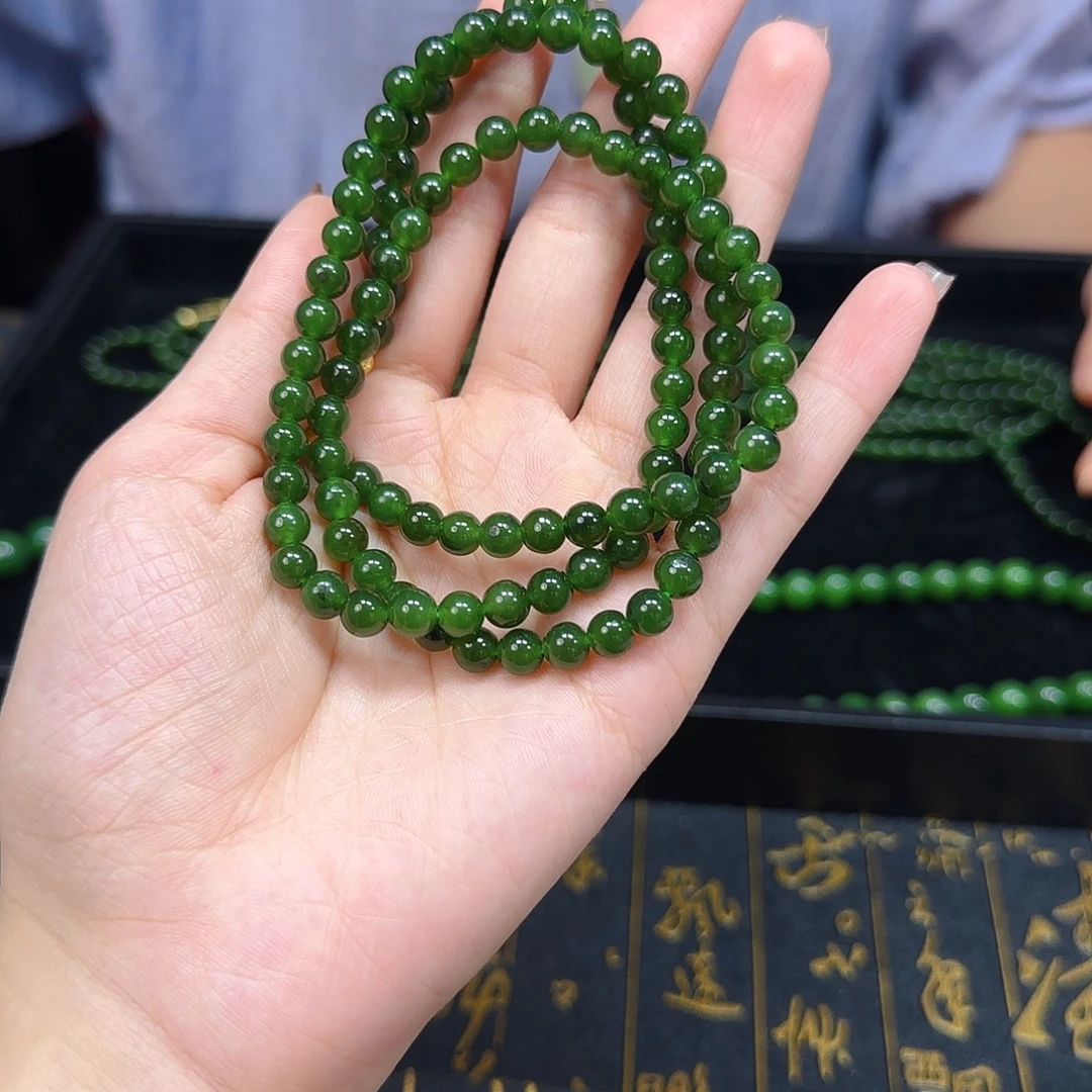 和田玉未镶嵌颈饰万能链卡六菠菜绿