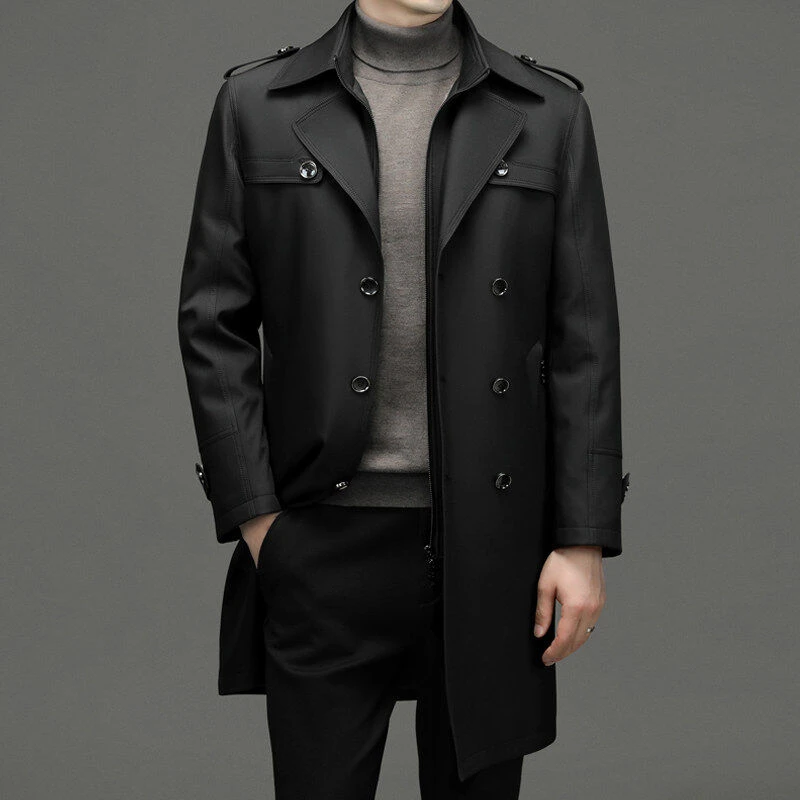 2025新高档羊毛风衣男冬装保暖长款过膝可脱卸羊毛内胆加厚外套