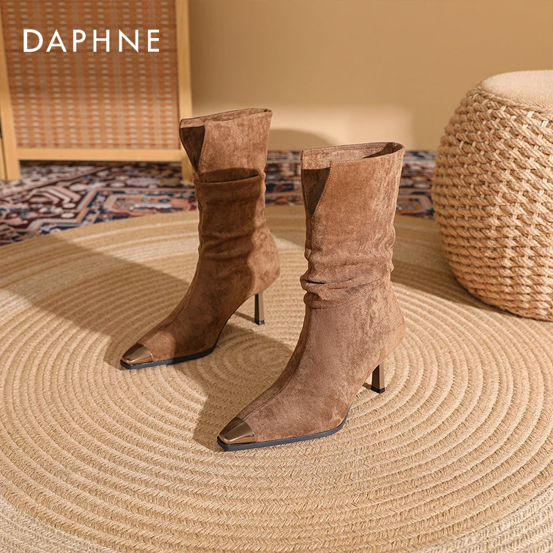 达芙妮美拉德西部牛仔靴短靴女2025新款冬季百搭细高跟堆堆马丁靴