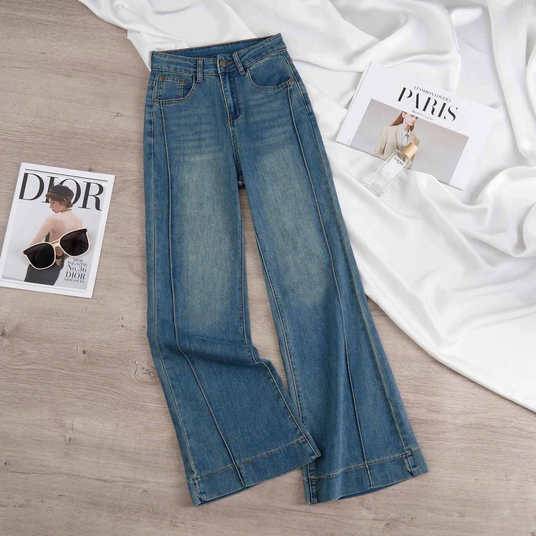 春季高腰阔腿微喇牛仔裤女2025新款宽松显瘦弹力裤子百搭小个子