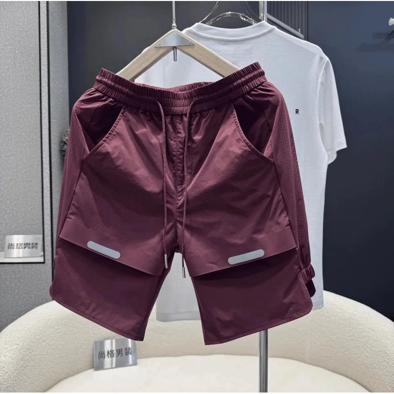 夏季外穿男士短裤夏季新款休闲速干时尚运动打孔设计感五分裤