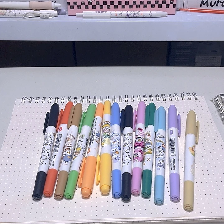 得力水性小双头勾线笔12色13支
