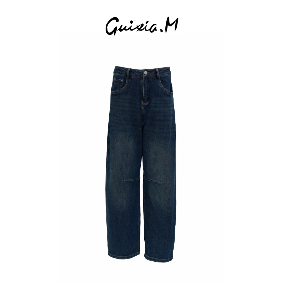 Guixia.M-【时髦先锋】分割切线宽松弧线弯刀复古牛仔裤