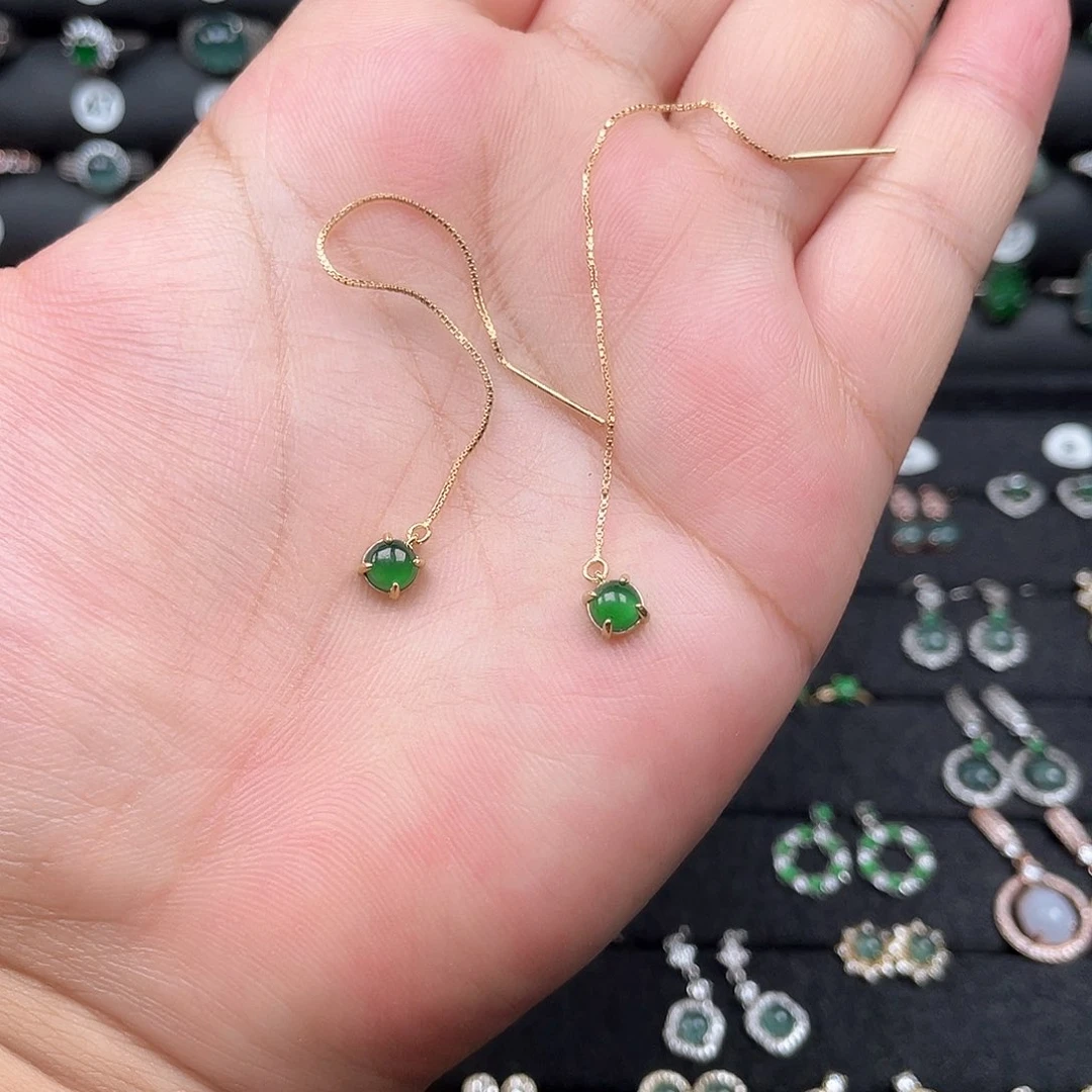 翡翠银S925镶嵌耳饰Ooooooo