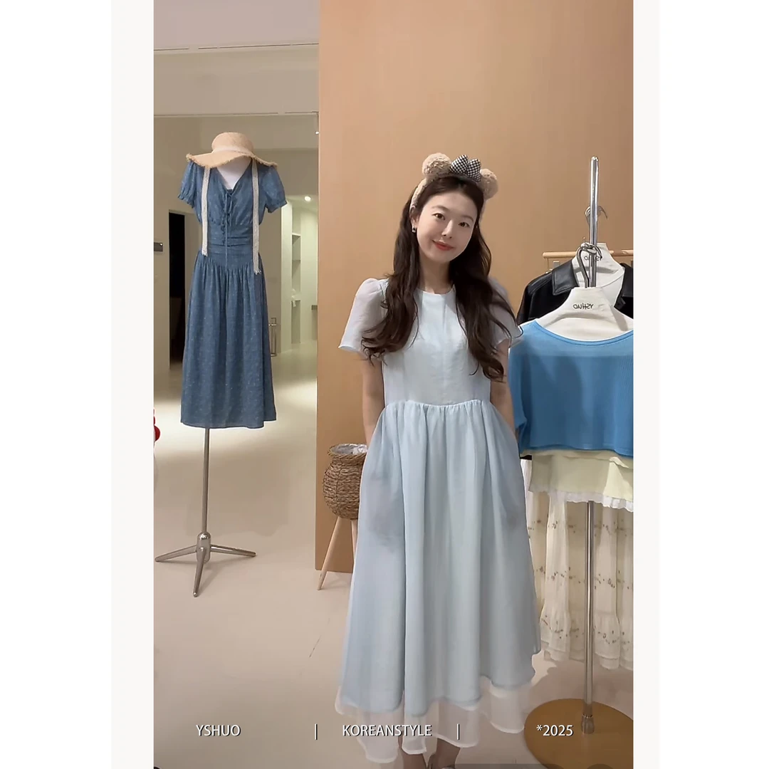 YSHUO【罗曼蒂克】三层网纱设计连衣裙显瘦气质温柔长款裙子 8935