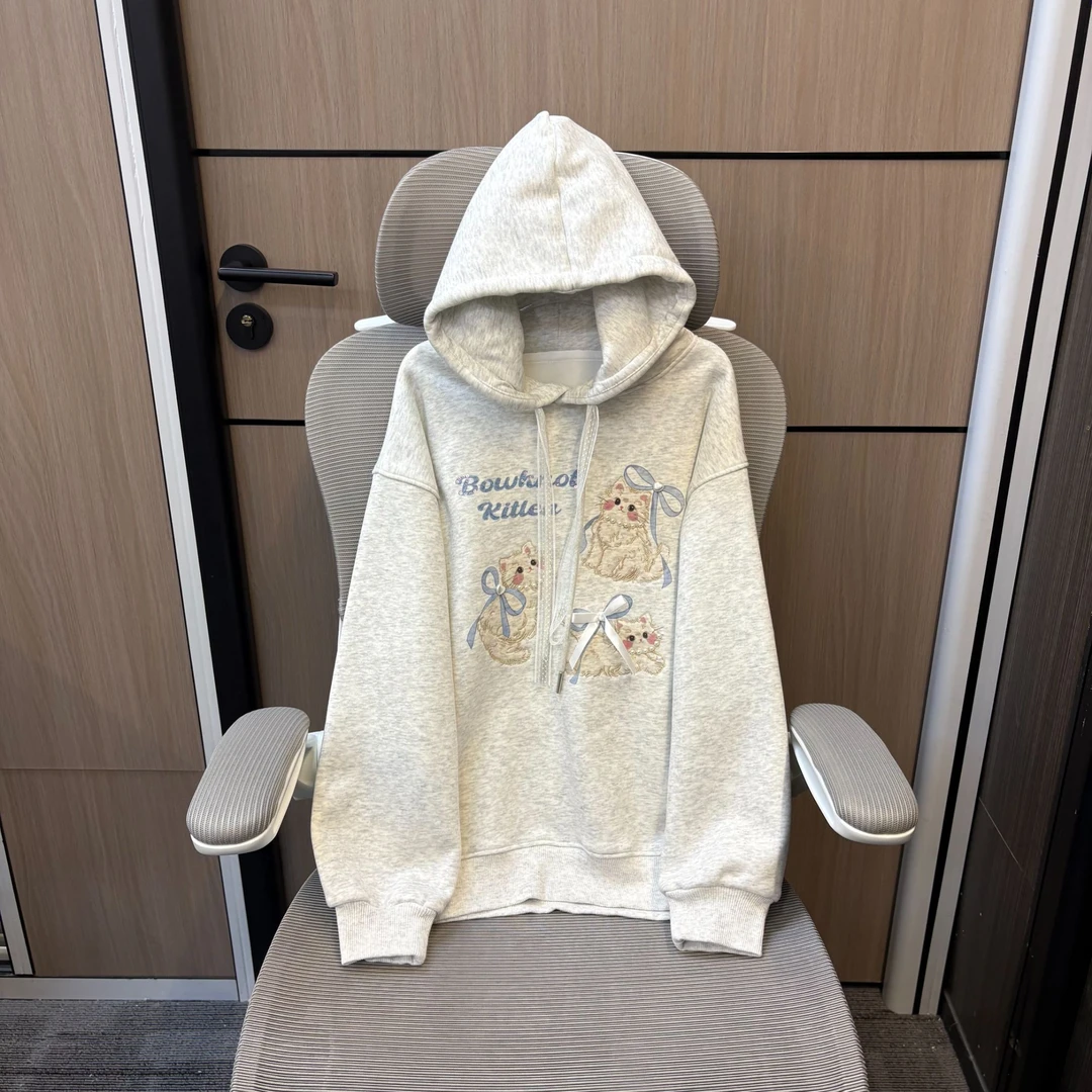 冬款韩范猫咪蝴蝶结加绒女童连帽卫衣  F272 272 K