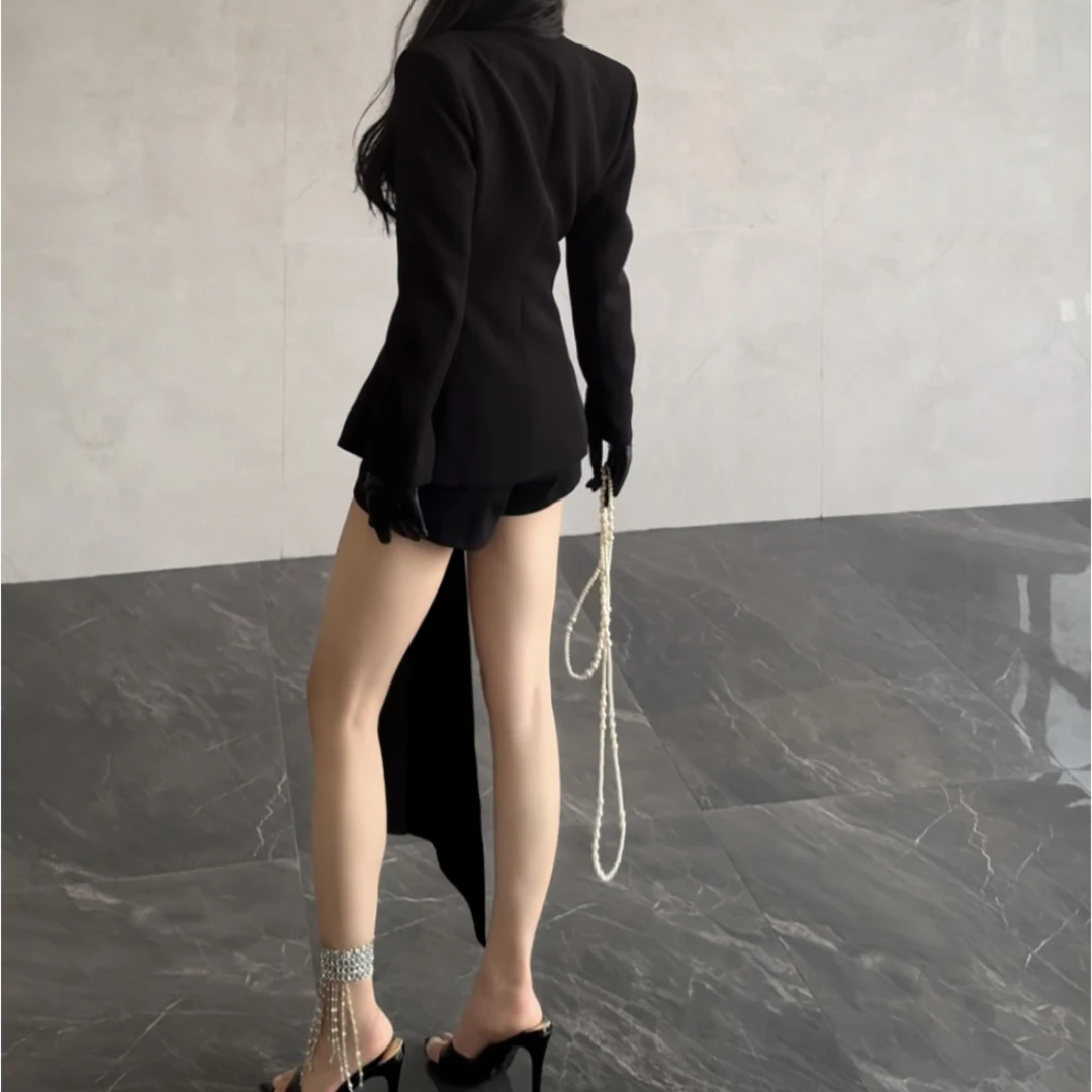 【Seven】法式极简设计压褶领西装外套+阔腿直筒长裤两件套装