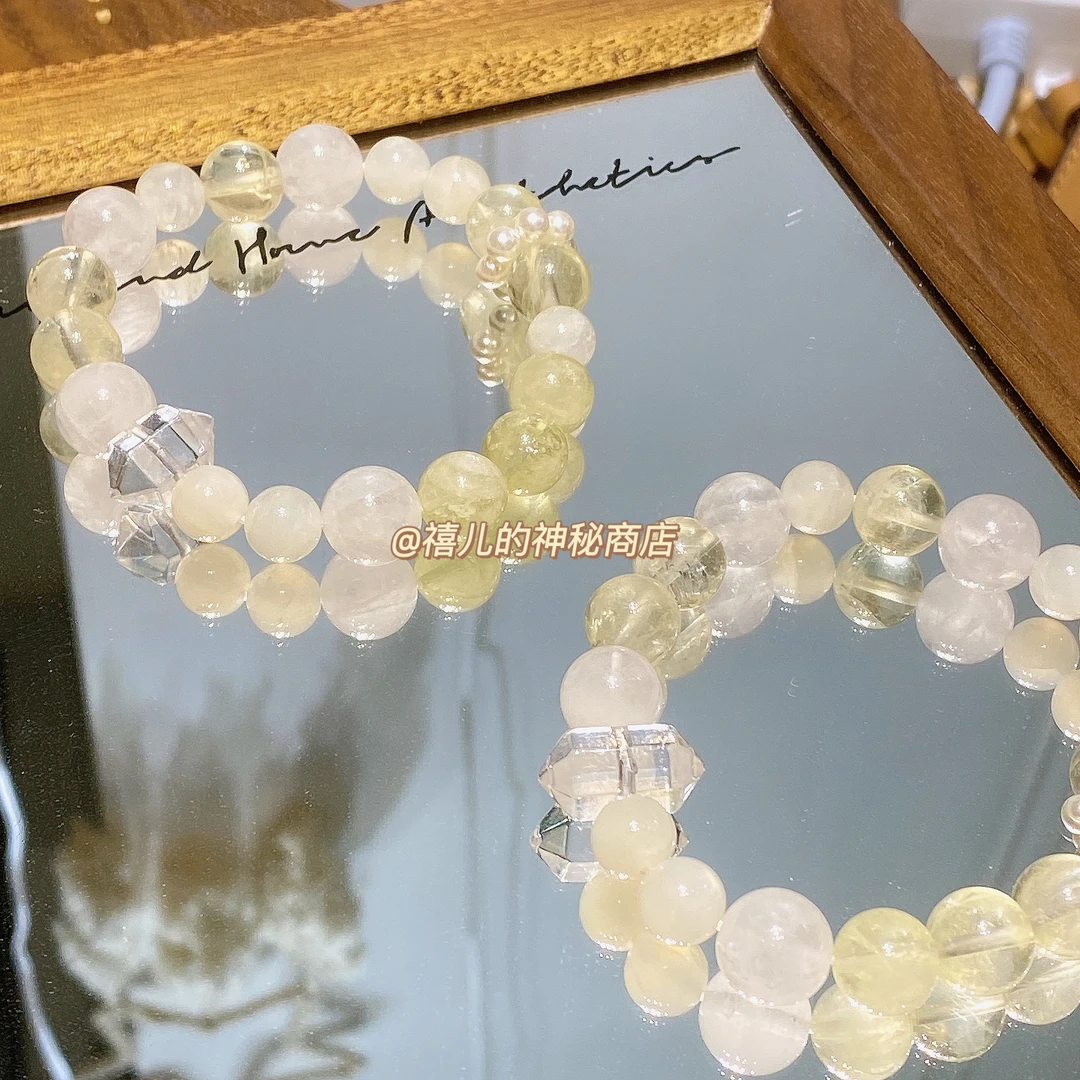 ·柠檬奶盖·天然黄水晶白幽灵白月光手串