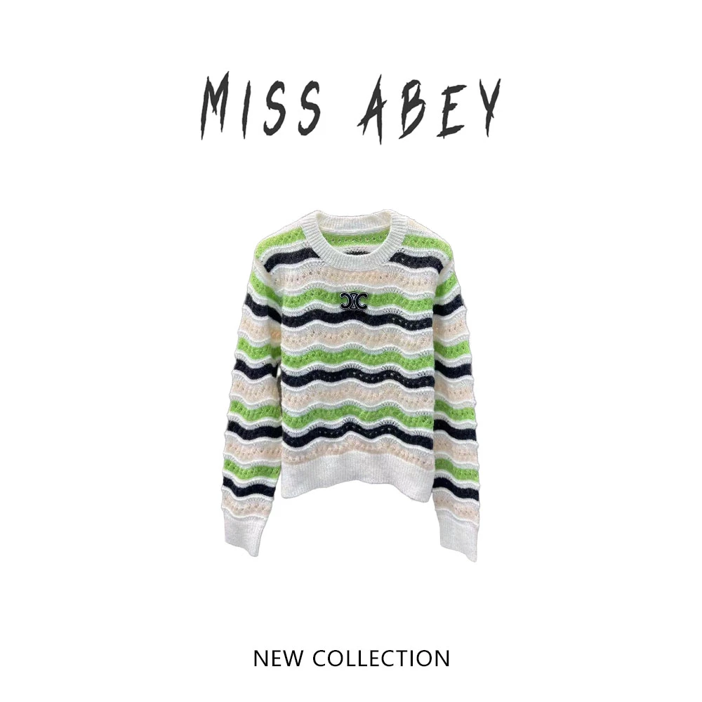 【杉姐自营店】条纹染色修身型宽松拼接打底百搭上衣 9045