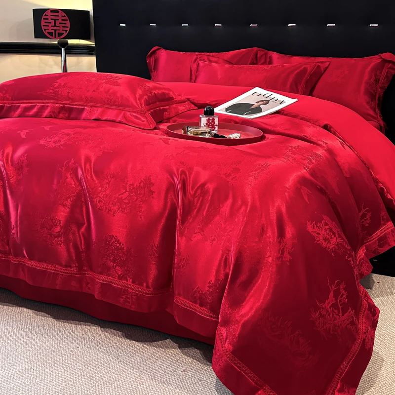2026新款结婚陪嫁四件套纯棉全棉大红色加厚款被套喜被高级感床品