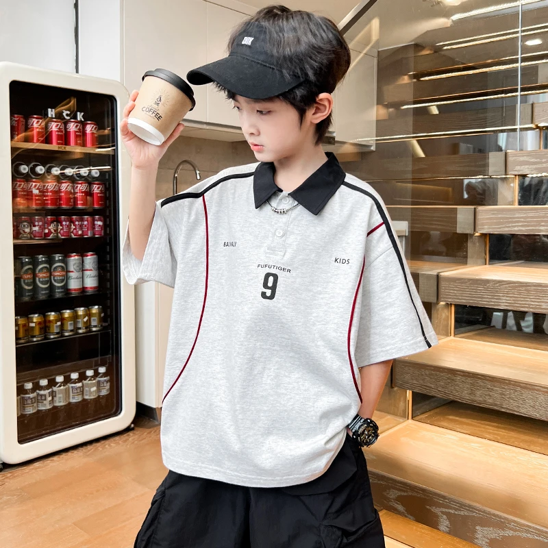 男童夏款短袖2025新款POLO衫中大童夏装T恤网红【QSX】B5069