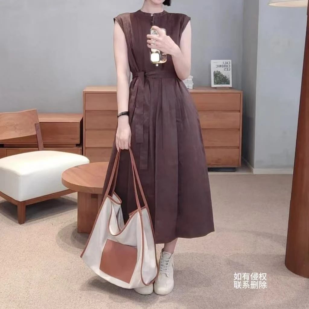 『朱小姐』苎麻无袖腰带连衣裙 F911
