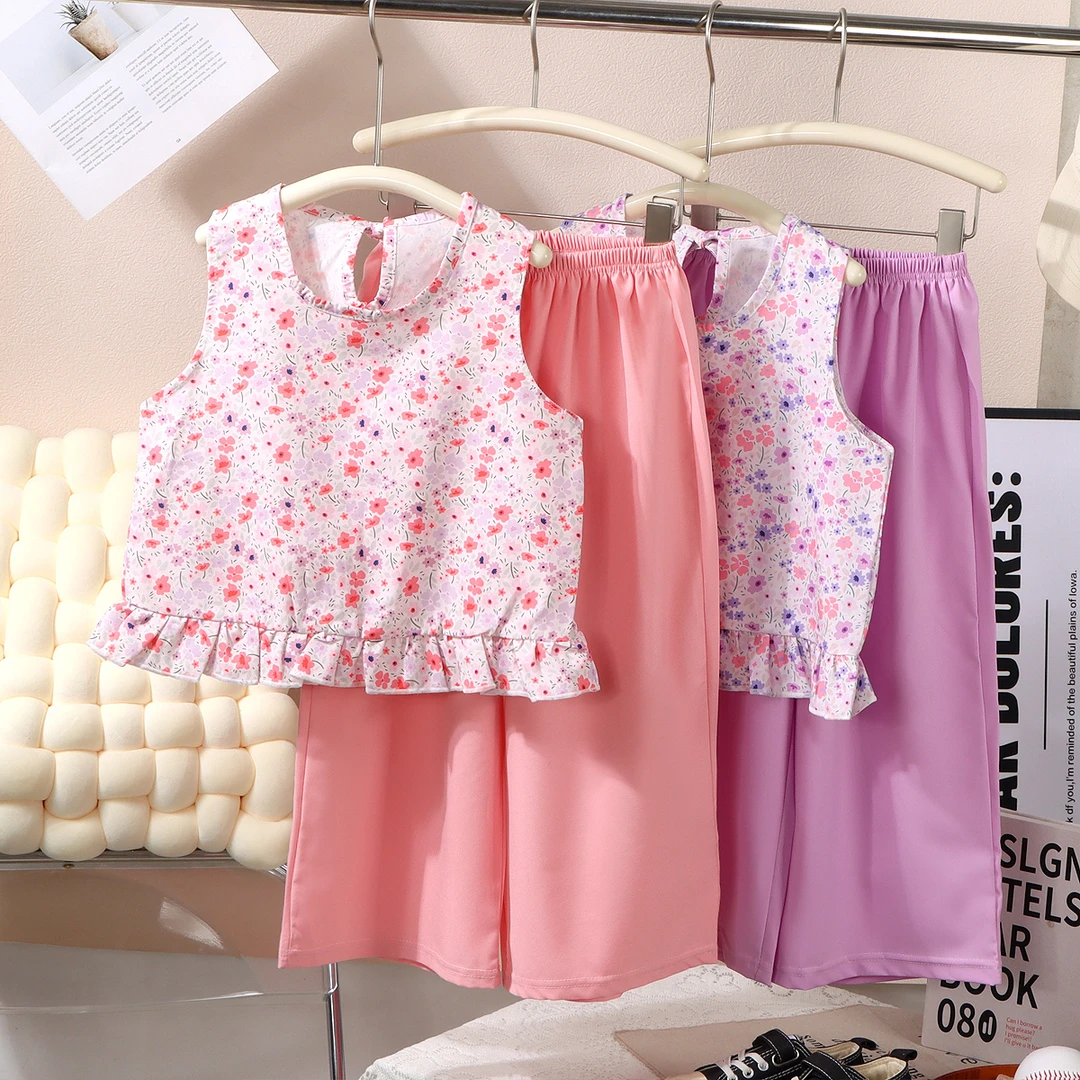 女童背心套装薄款夏季公主风儿童休闲外穿可爱洋气系带背心阔腿裤