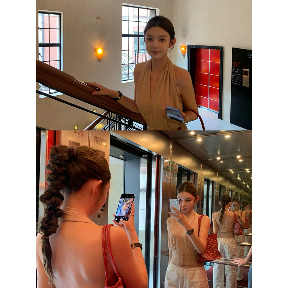 7/12「bella街拍背心」27.4莱赛尔10.6亚麻挂脖露背针织 姐感松弛